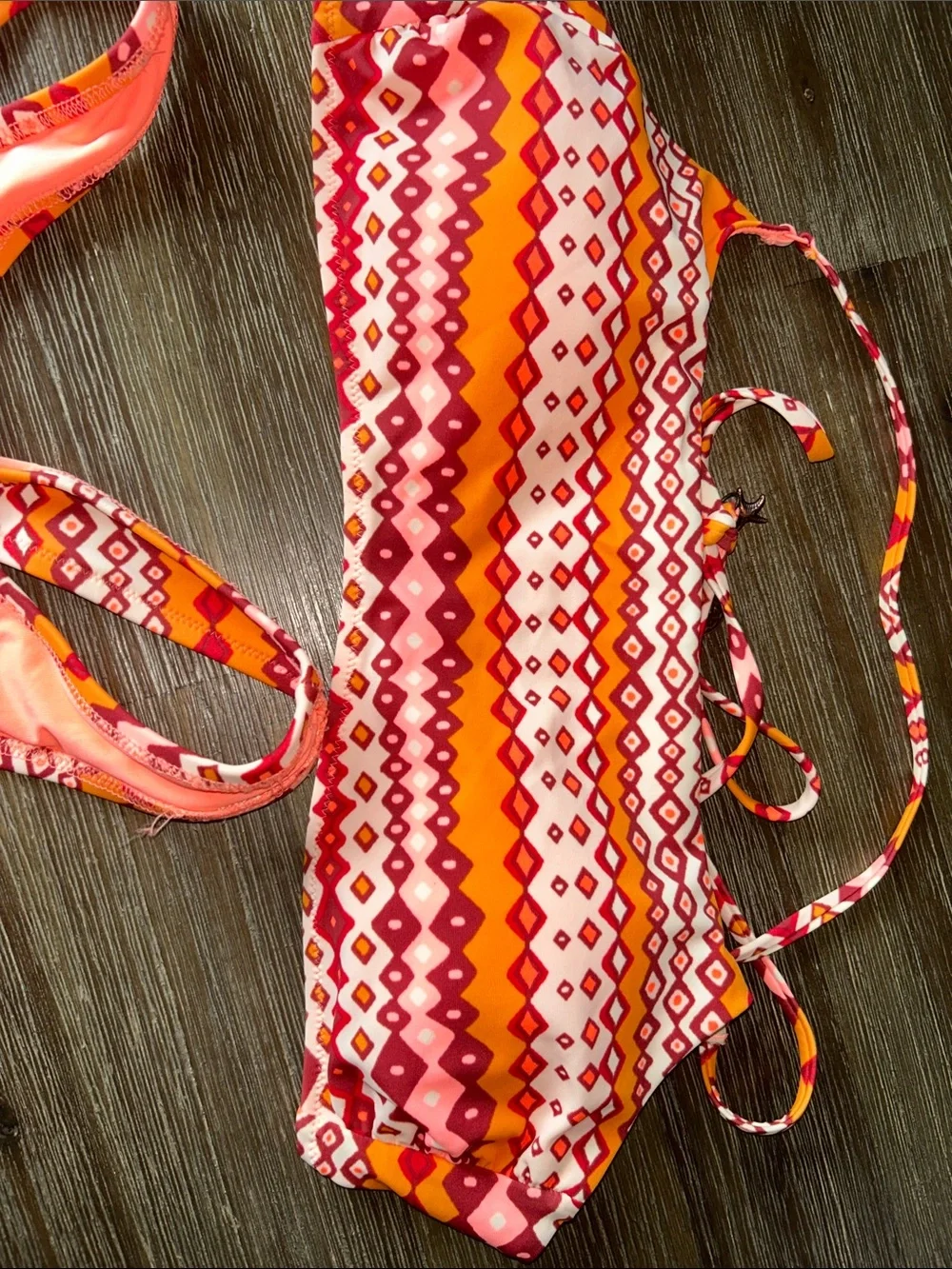 aerie Girls' Orange and Pink Geo Print Two-Piece Swim Set
